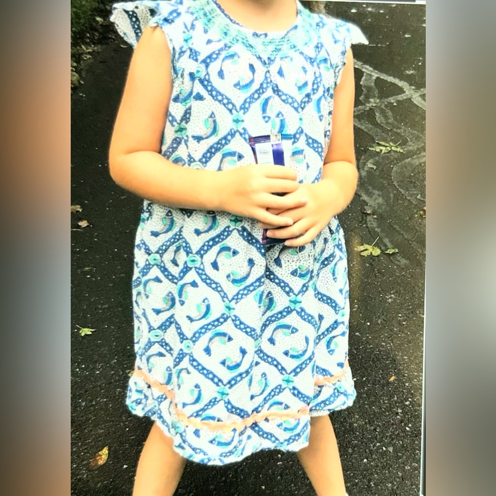Roller Rabbit Blue and White Girls Fish Dress Size 8